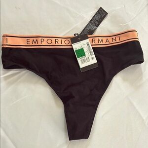New Emporio Armani Black Thong Panty (L) Organic Cotton Underwear NWT